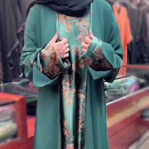 printed open green color abaya