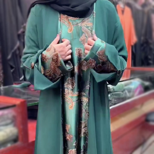 Front Open Printed Green Color Abaya - Buy Abaya Online | Party Abaya